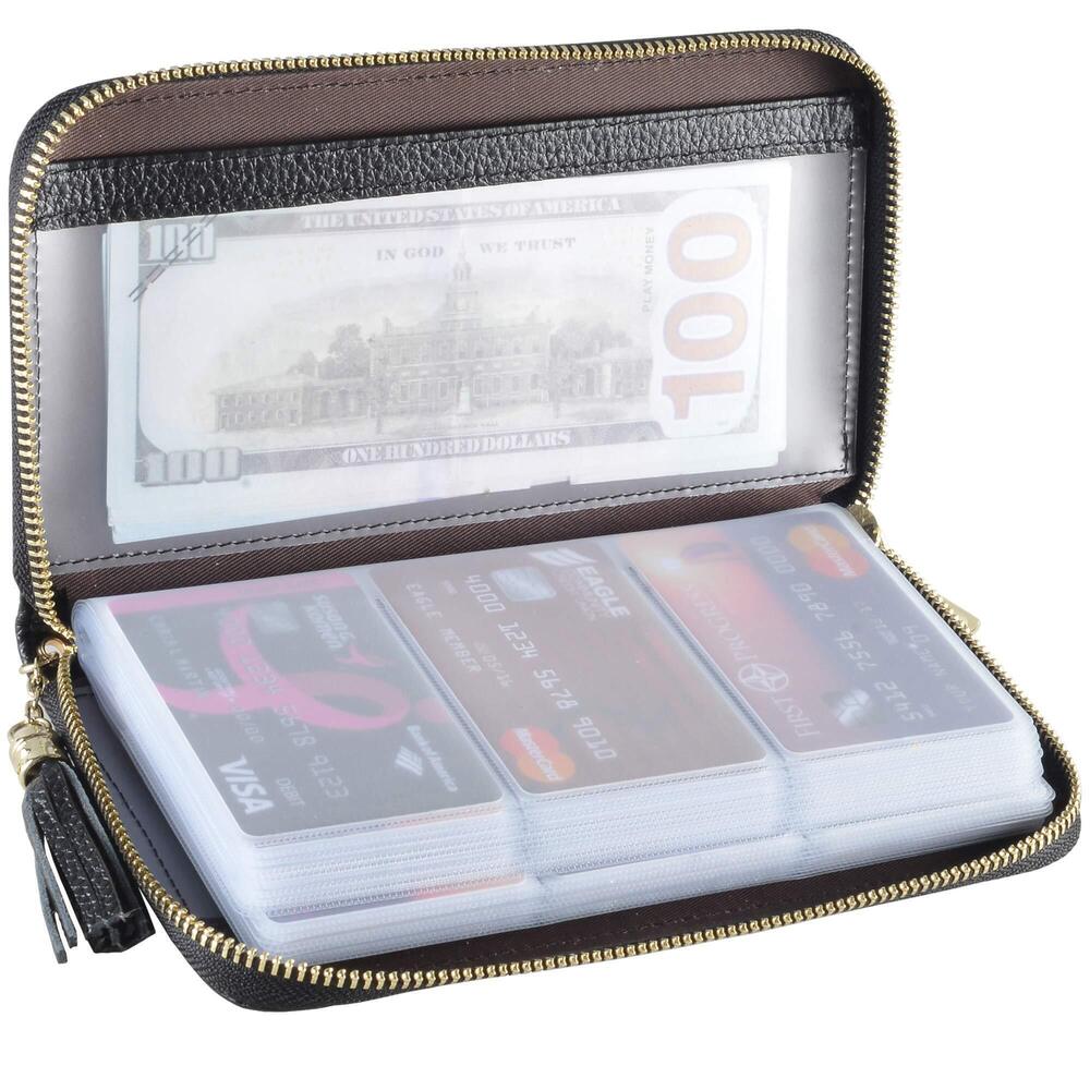 3733 Credit Card Holder Wallet Zipper Leather Case Purse RFID Blocking